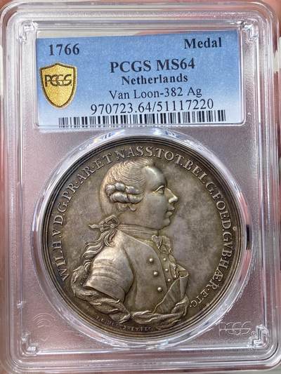 『藏图』PCGS MS64 1766年荷兰威廉五世就任荷兰总督纪念大银章