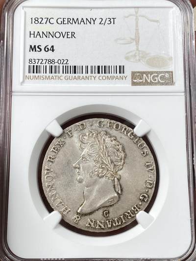 『藏图』NGC MS64 1827年大不列颠共治布伦瑞克-卡伦堡-汉诺威乔治四世2/3泰勒