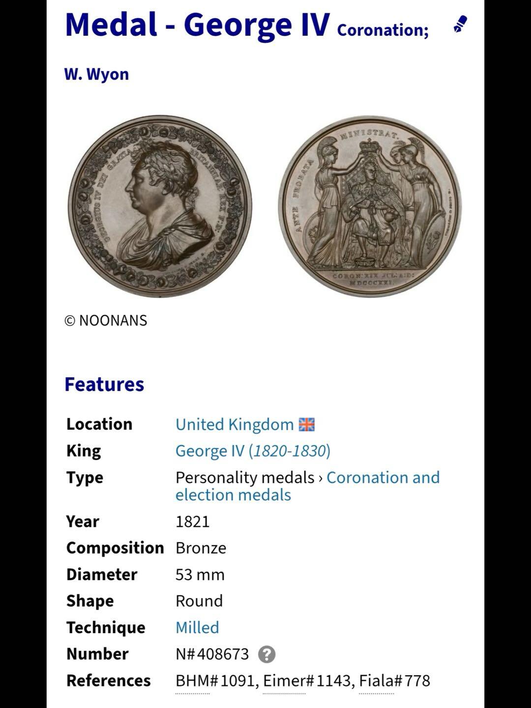 1821年乔治四世登基纪念铜章