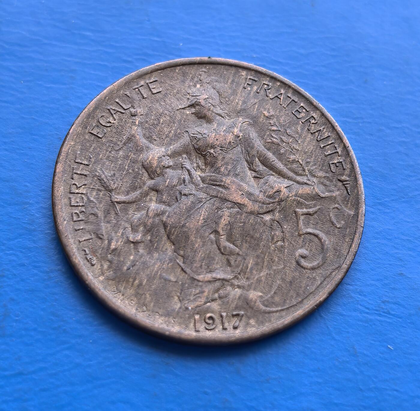 极美品1917 年法国 5 生丁