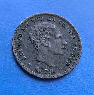 美品1879 年西班牙阿方索十二世 5 分铜币