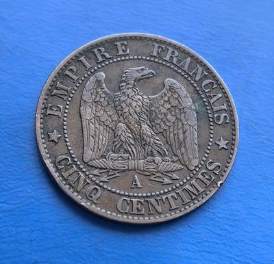 极美品1861 年法国拿破仑三世 5 生丁铜币