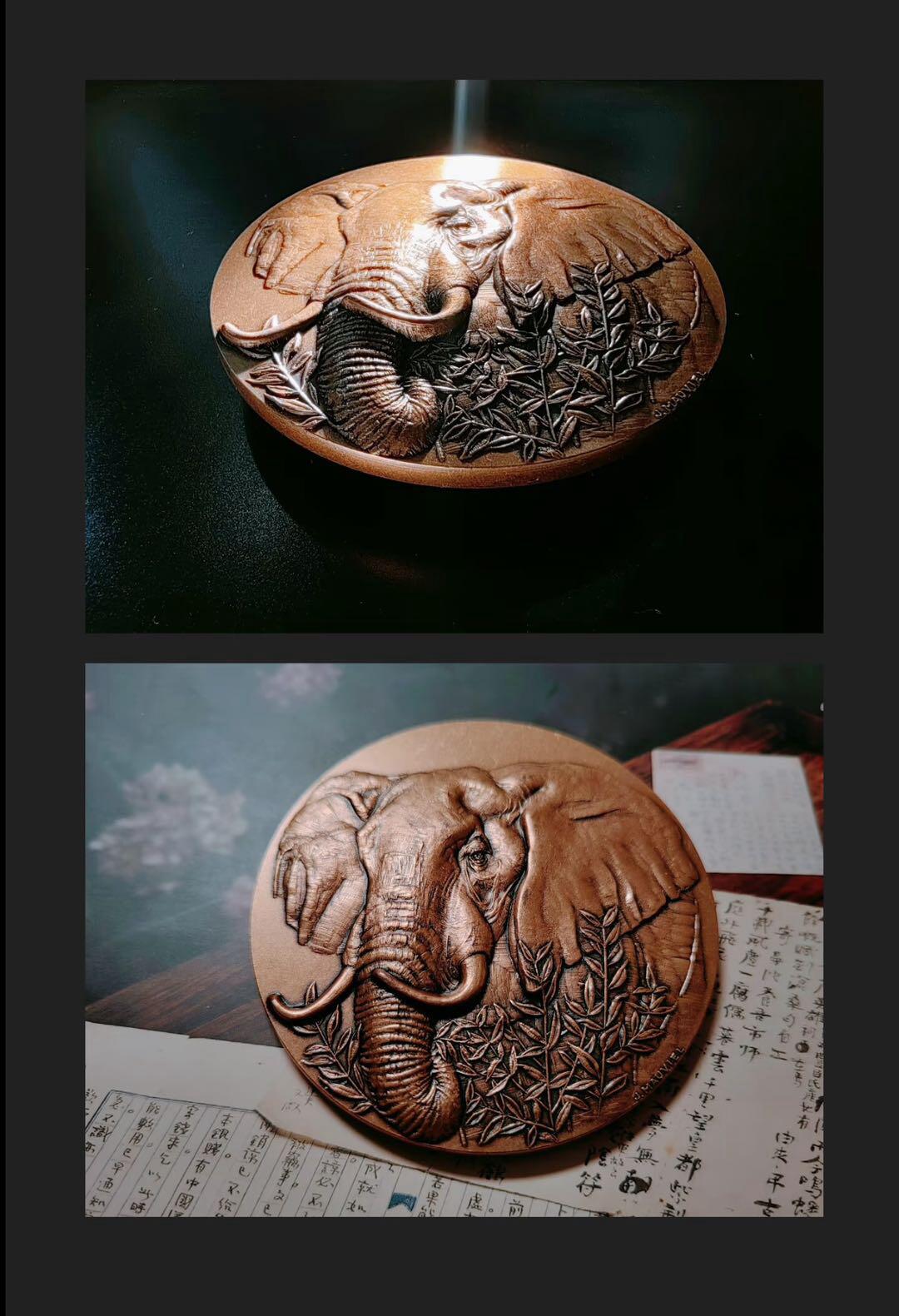 法国Mauviel作品手雕大象铜章
