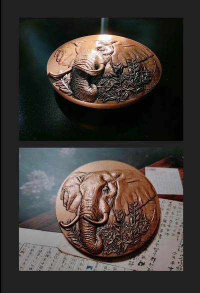 法国Mauviel作品手雕大象铜章