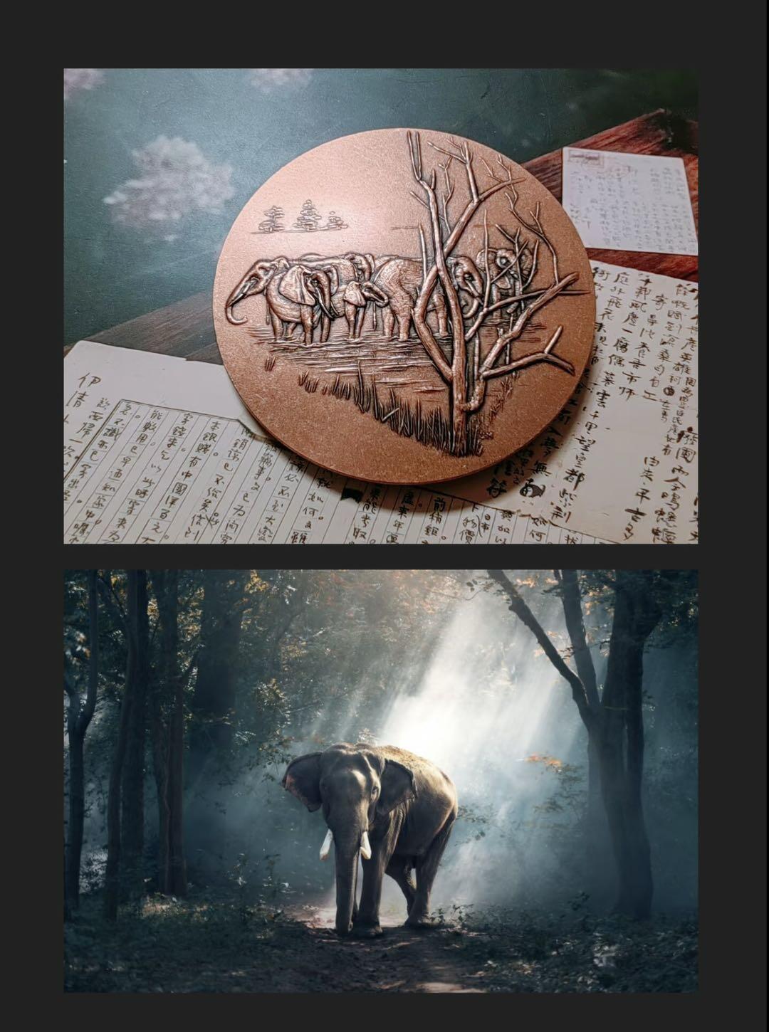 法国Mauviel作品手雕大象铜章