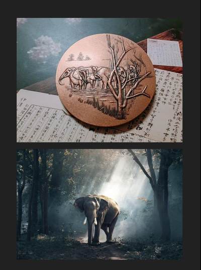 法国Mauviel作品手雕大象铜章