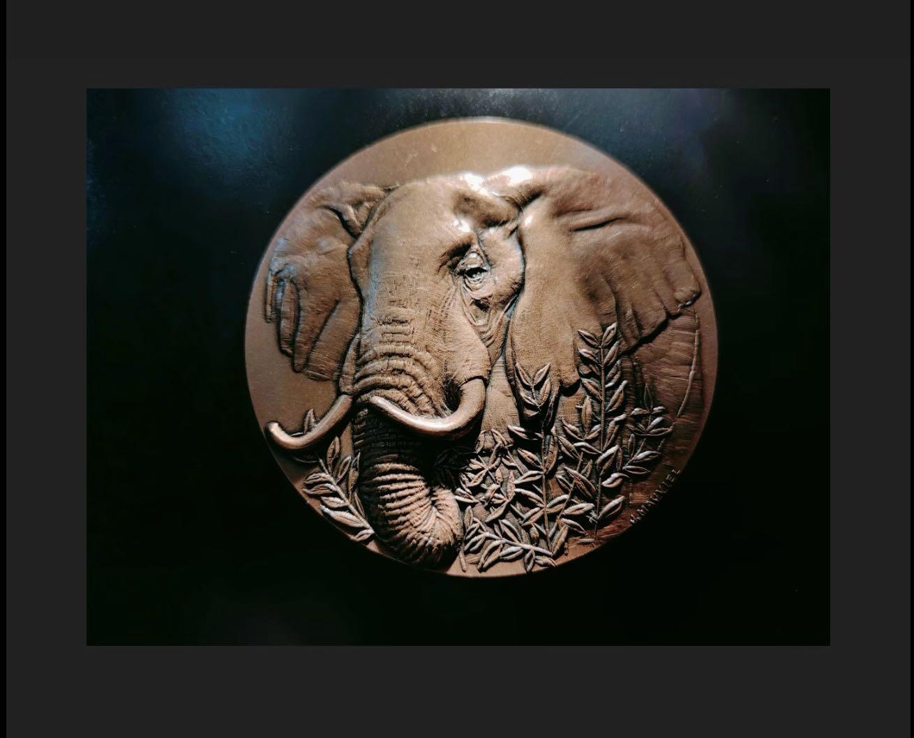 法国Mauviel作品手雕大象铜章