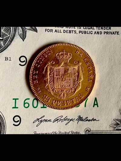 西班牙阿方索十二世25比塞塔金币