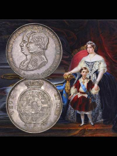 1858年意大利波旁王朝“罗伯特一世”5里拉银币