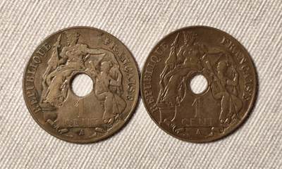 法属印度支那“百分之一分”铜币（双像版）