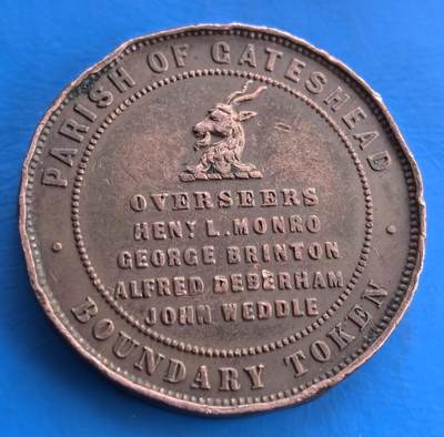 英国1857 年盖茨黑德教区边界纪念币