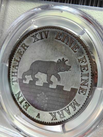 1855年贝恩堡精制小熊爬墙泰勒银币