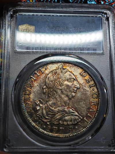 1777年，西班牙卡洛斯三世双柱银币