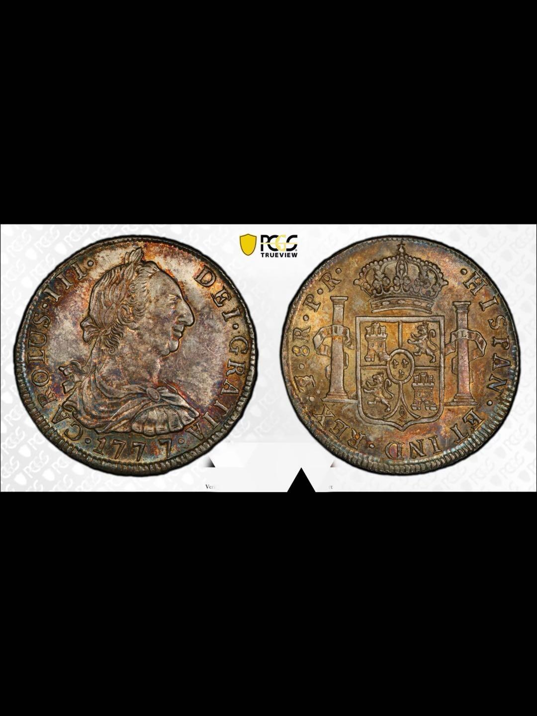 1777年，西班牙卡洛斯三世双柱银币