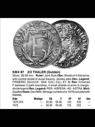 1679年德国萨克森-哥达2/3泰勒银币