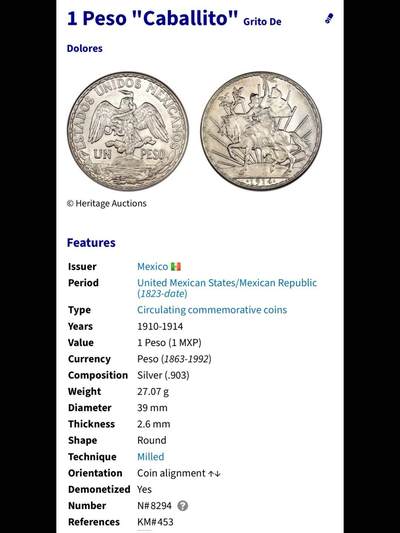 1910年墨西哥银元Caballito