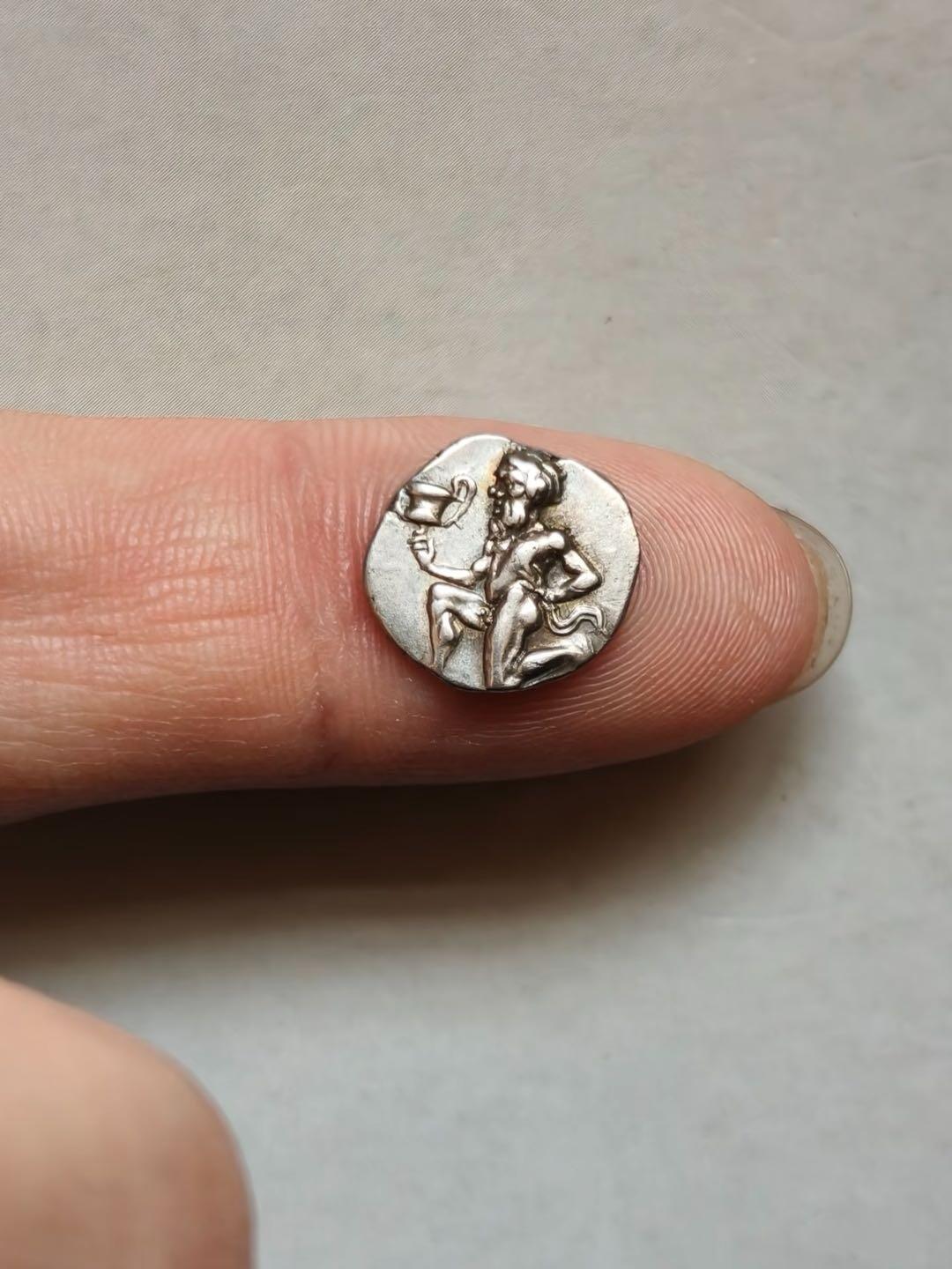 古希腊萨索斯岛森林之神萨提尔及酒罐小银币