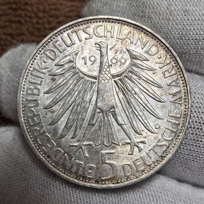 西德1966 年莱布尼茨诞辰5马克银币