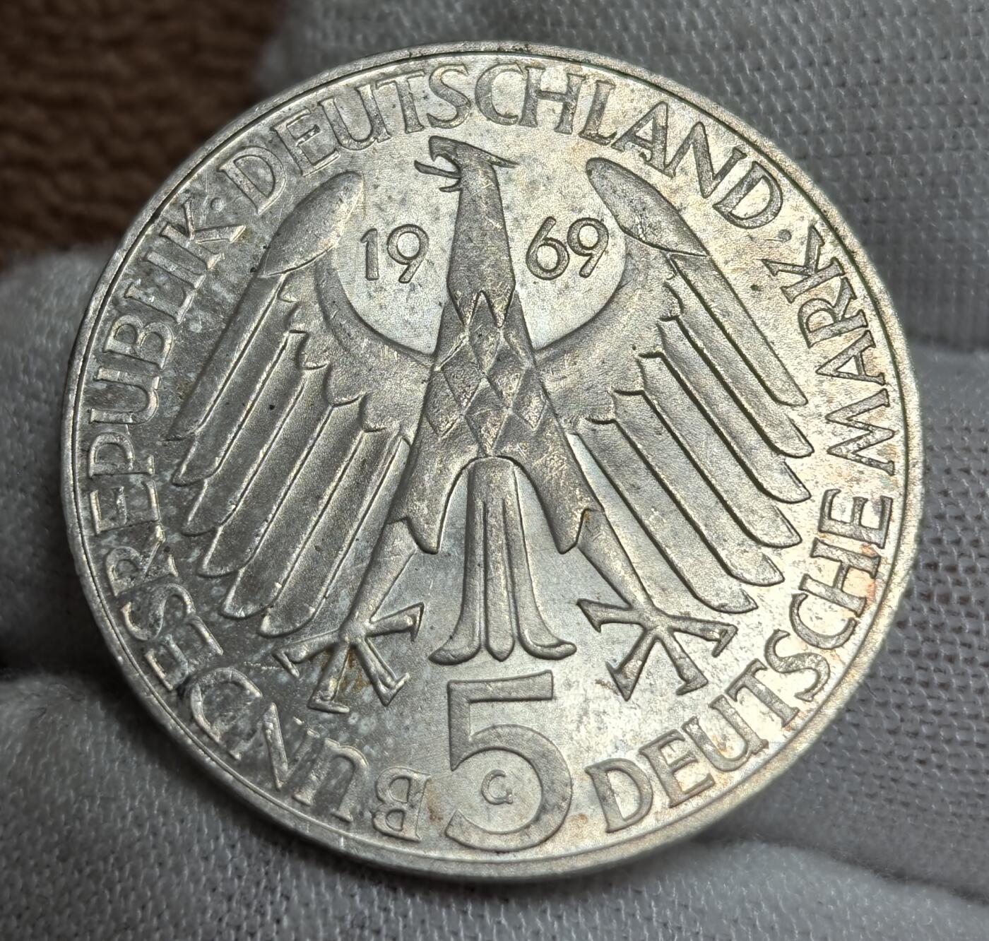 西德1969 年冯塔纳诞辰 150 周年 5 马克银币