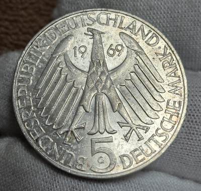 西德1969 年冯塔纳诞辰 150 周年 5 马克银币