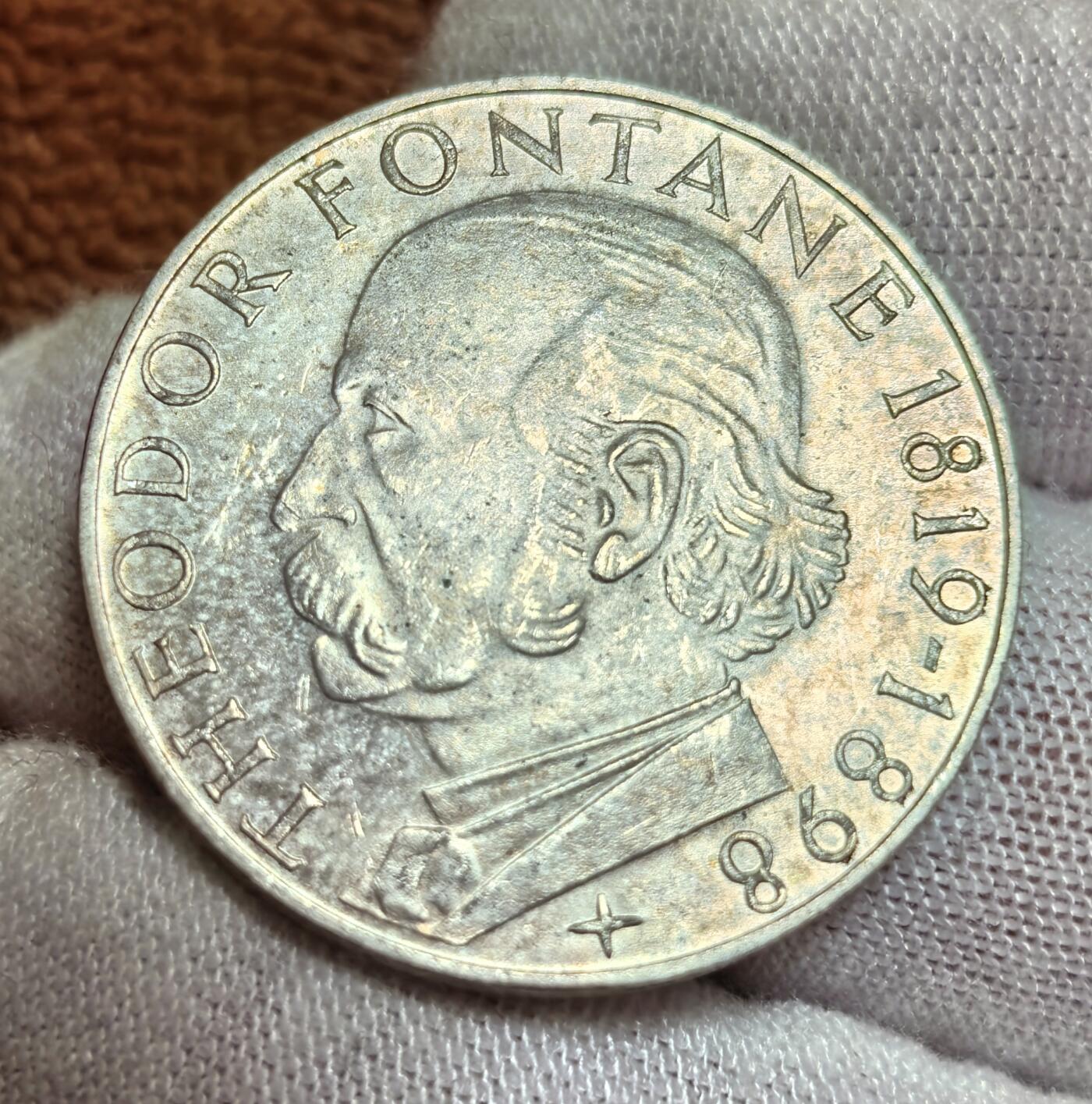 西德1969 年冯塔纳诞辰 150 周年 5 马克银币