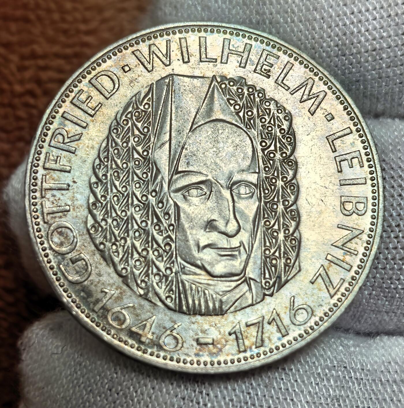 西德1966 年莱布尼茨诞辰 320 周年 5 马克银币