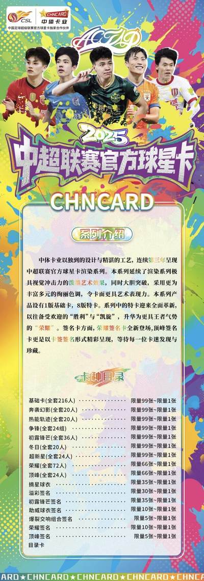 2025赛季中超联赛官方球星卡“渲染”系列今日震撼上市！