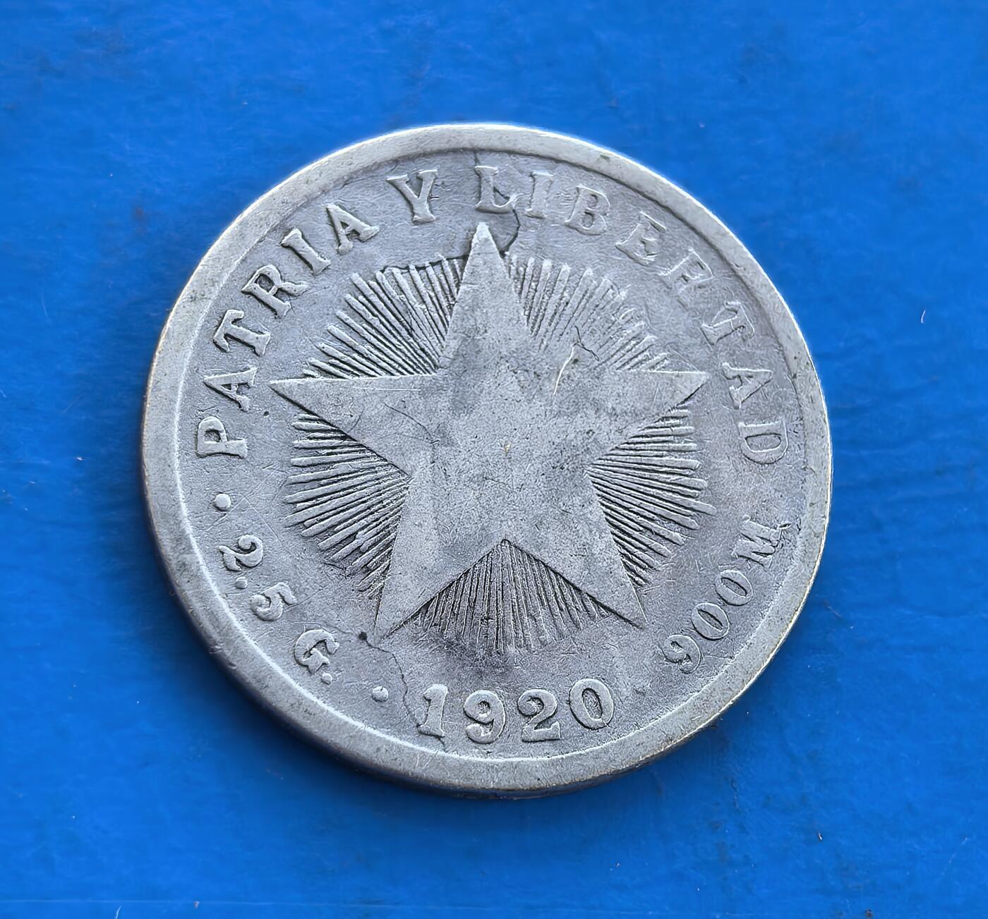  古巴1920年20分银币5克