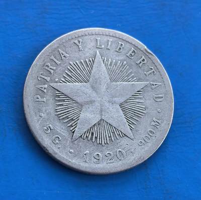 古巴1920年20分银币5克