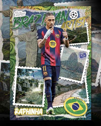 梅西金框手绘卡选图公布！25/26 TOPPS UCC欧战多款卡种选图亮相