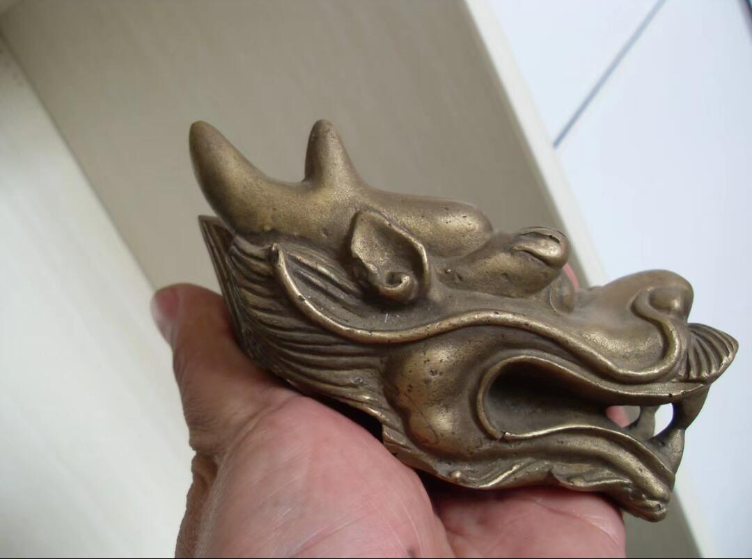 老黄铜龙头镇纸 龙头 收藏铜器！！