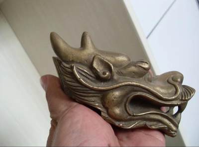 老黄铜龙头镇纸 龙头 收藏铜器！！