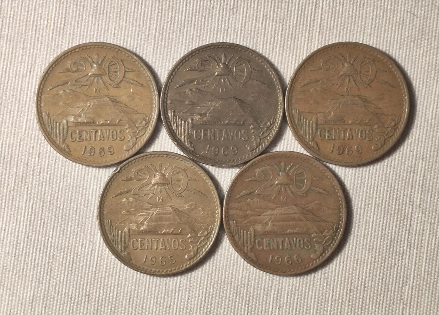 墨西哥20分铜币与特奥蒂瓦坎文明印记