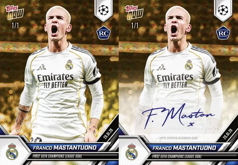 小小马首签：马斯坦托诺欧冠首球纪念Topps Now大Hit 有爆金1/1新秀签