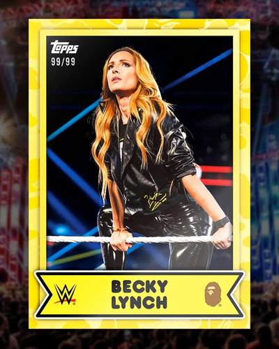 Topps联手潮牌BAPE为WWE明星们制作了特别版本的收藏卡，并以标志性的卡通风格打造人物形象