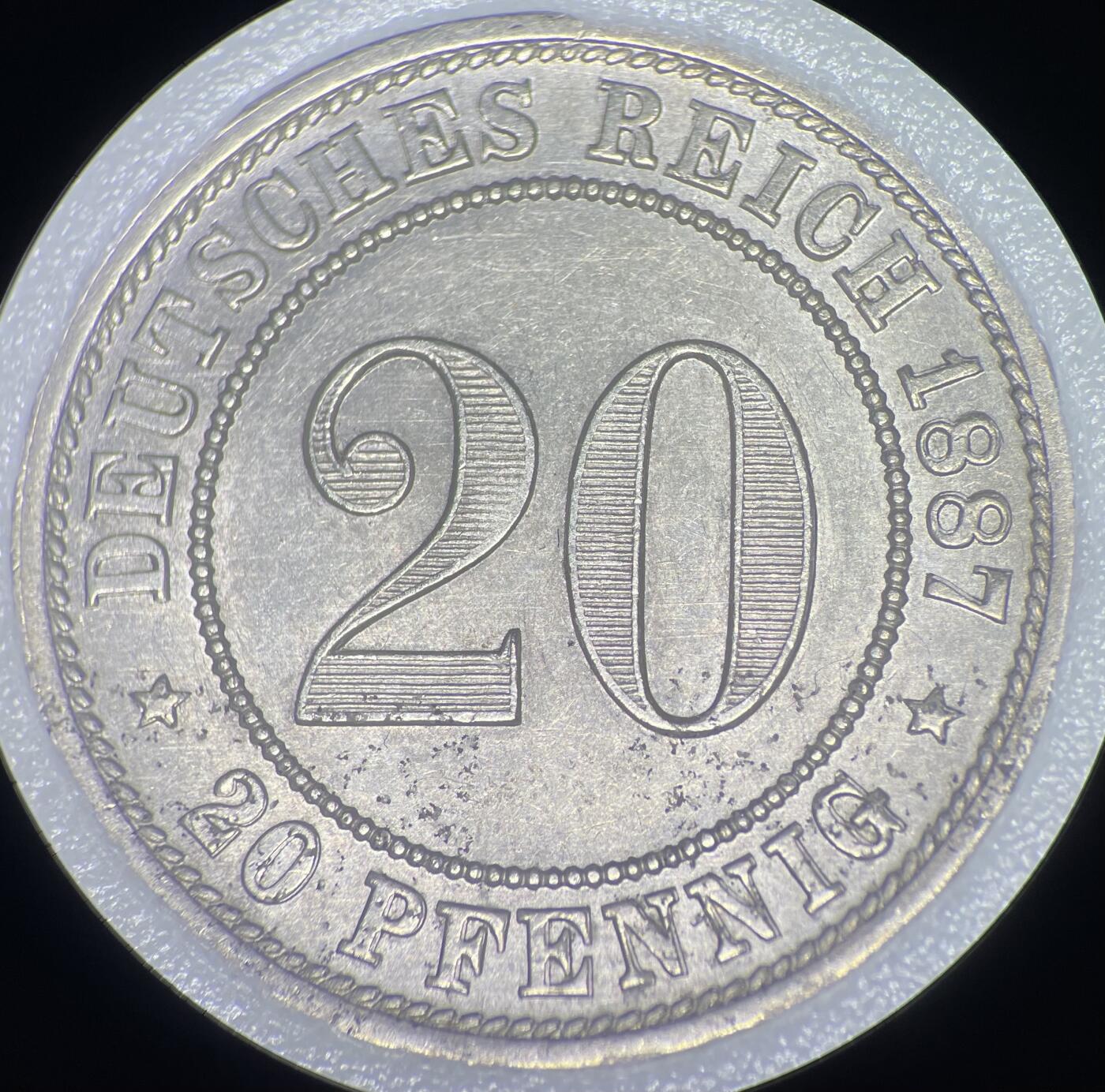 1887F德国20芬尼镍币