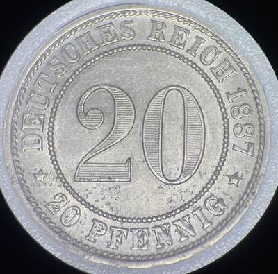 1887F德国20芬尼镍币