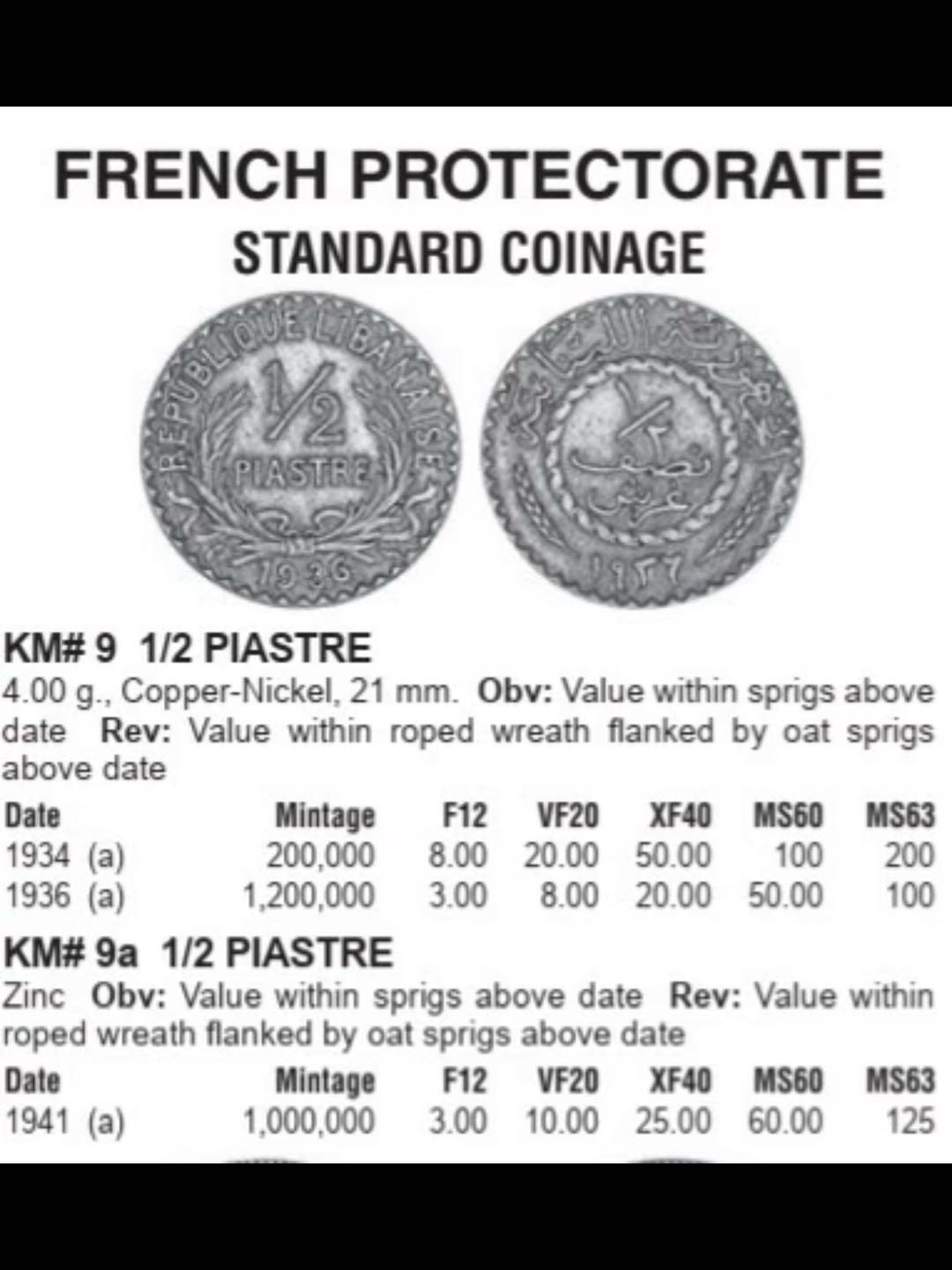 黎巴嫩1941年1/2皮阿斯特锌币