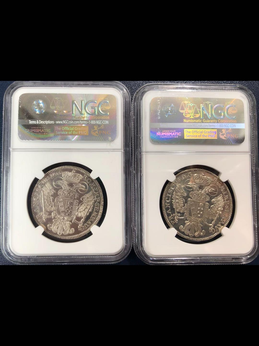 德国纽伦堡1760年河神1/2泰勒银币一对