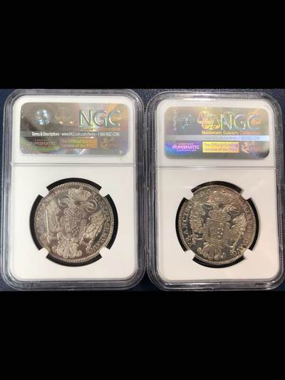 德国纽伦堡1760年河神1/2泰勒银币一对