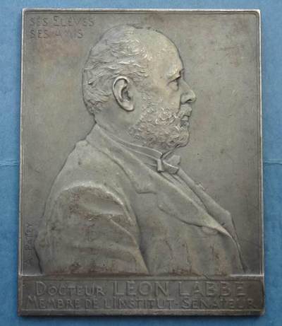 法国1907年矩形镀银铜章医学家、政治家莱昂·拉贝