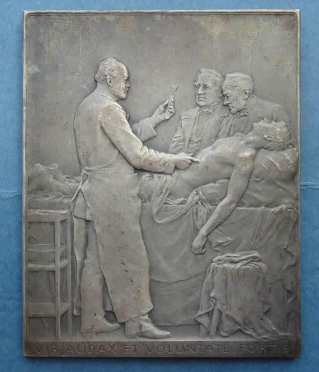 法国1907年矩形镀银铜章医学家、政治家莱昂·拉贝