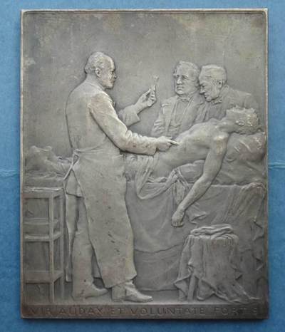 法国1907年矩形镀银铜章医学家、政治家莱昂·拉贝