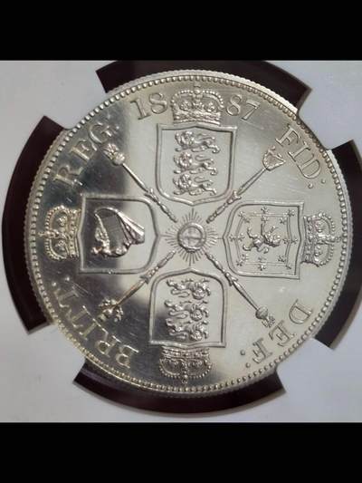 1887年英国维多利亚精铸阿拉伯数字1版双弗洛林（4先令）银币