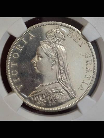 1887年英国维多利亚精铸阿拉伯数字1版双弗洛林（4先令）银币