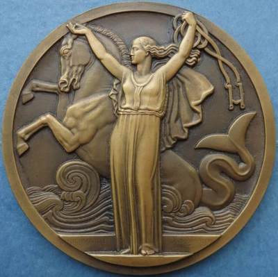 法国1935年原盒铜章诺曼底号豪华邮轮