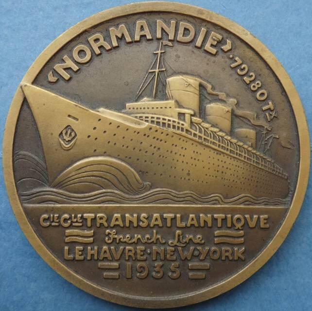法国1935年原盒铜章诺曼底号豪华邮轮