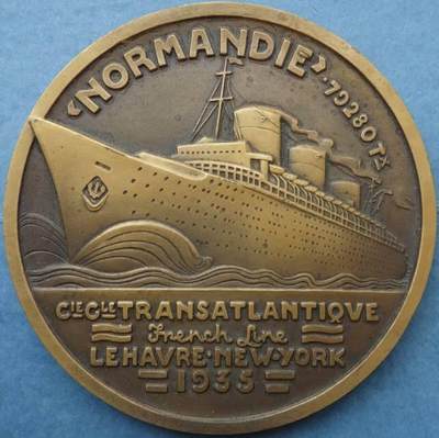 法国1935年原盒铜章诺曼底号豪华邮轮