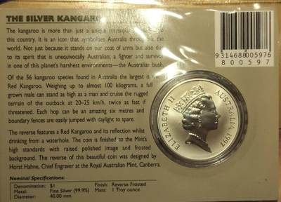 1997年澳大利亚1盎司袋鼠投资银币