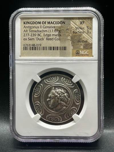 马其顿盾牌森林之神潘神四德拉克马银币